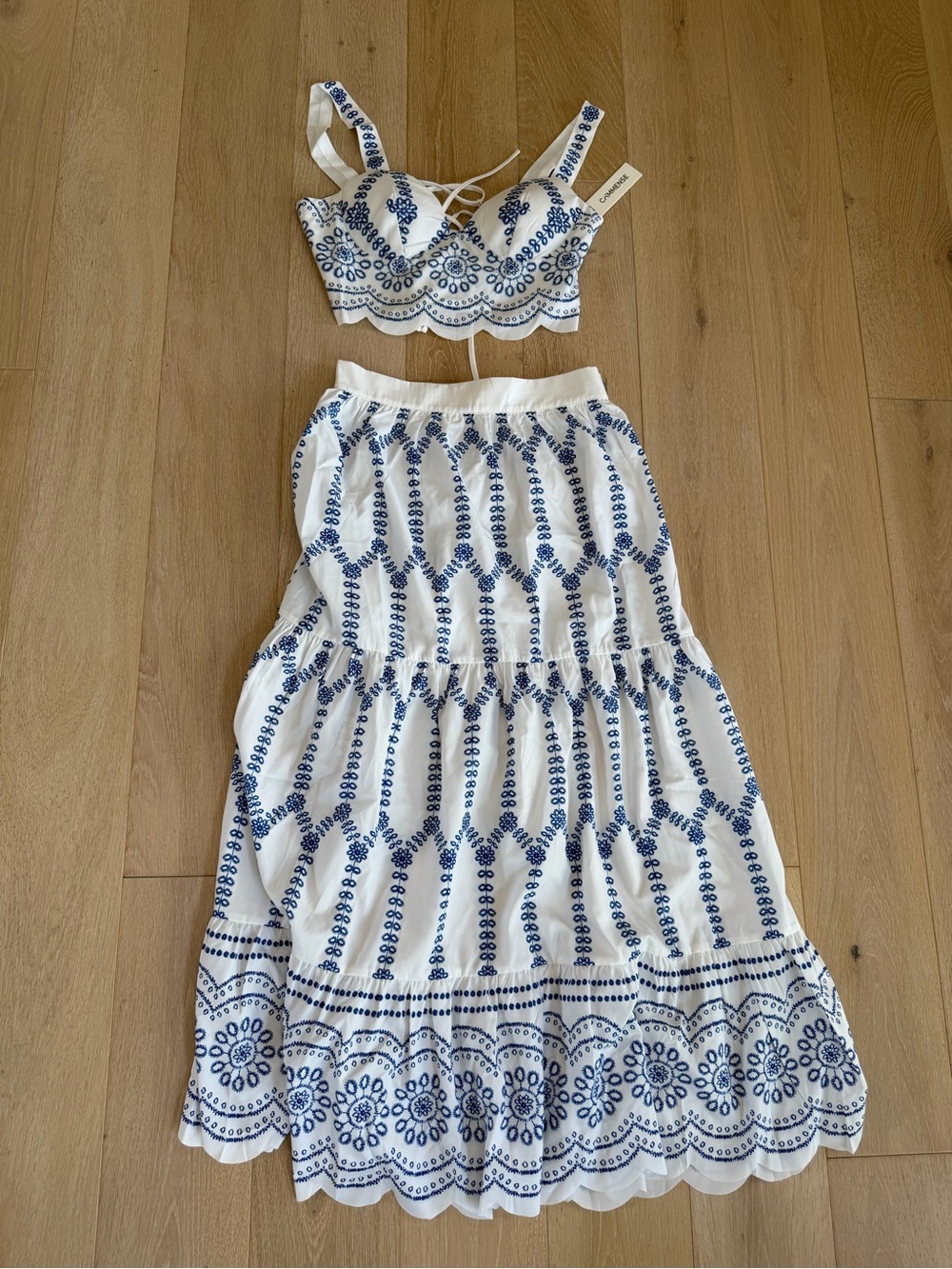 NWT Commense Printed Sleeveless Tie Back Skirt Set, Size M - Picture 7 of 9